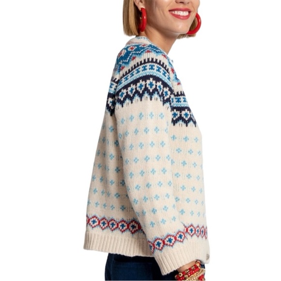 Frances Valentine Fairisle Cardigan Red & Blue Like New Sz. Lg - Picture 3 of 8